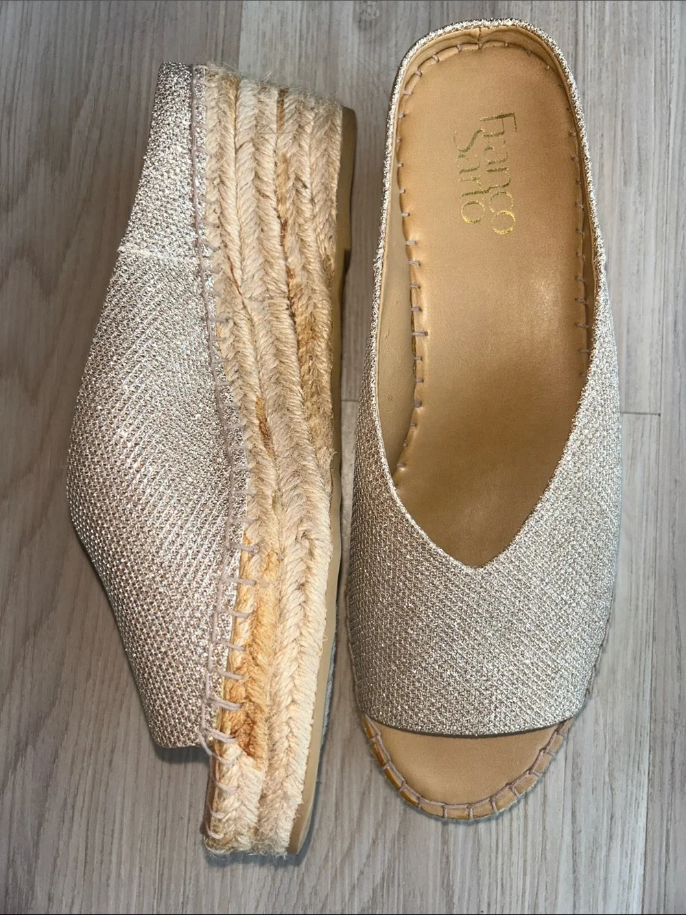 Franco Sorto Pine Espadrille Platform Slide 8.5 Gold Sparkle Casual Glam